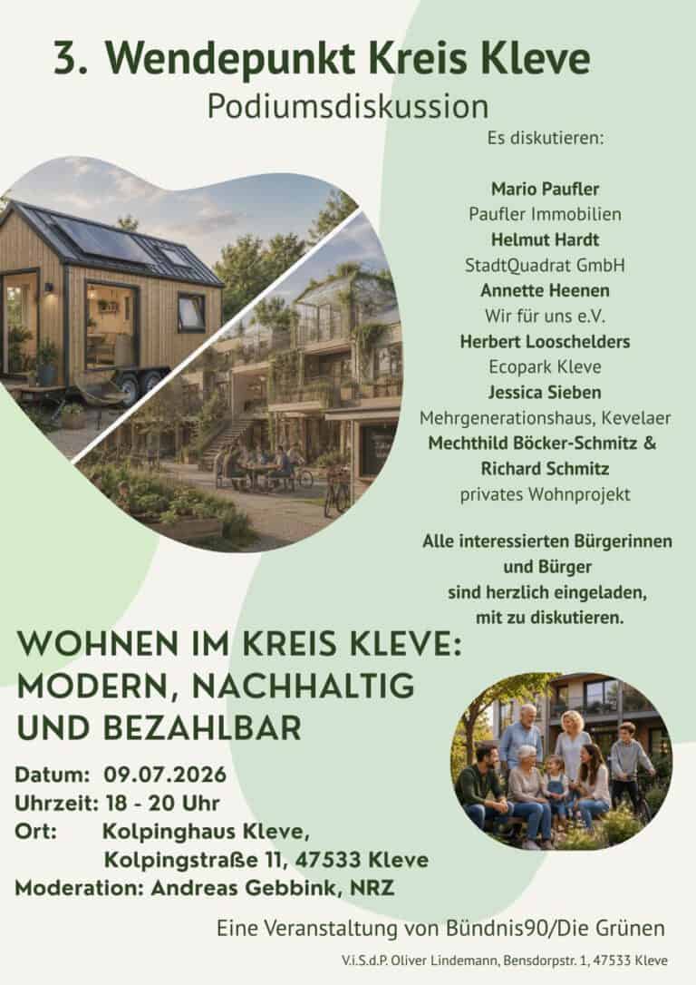 Podiumsdiskussion am 9. Juli: Wohnen im Kreis Kleve